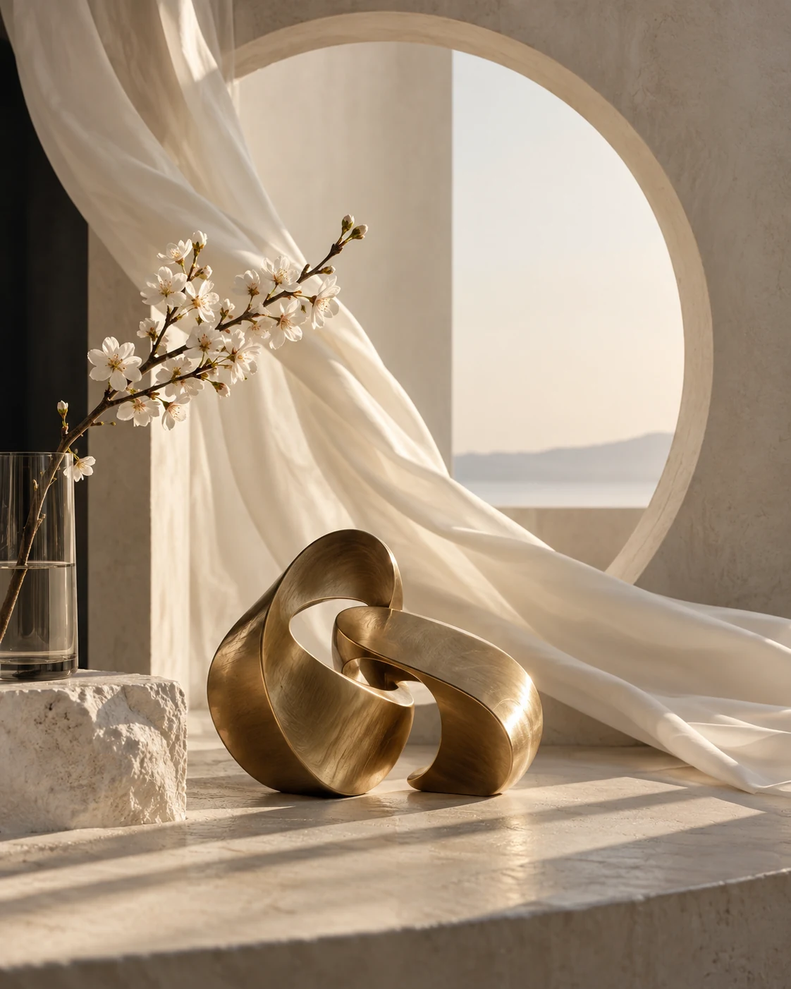 Ivory silk and a golden sculpture