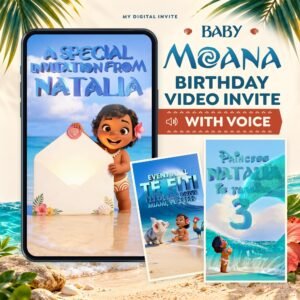 Baby Moana Birthday Video Invitation with Custom Voice Greeting - preview 1