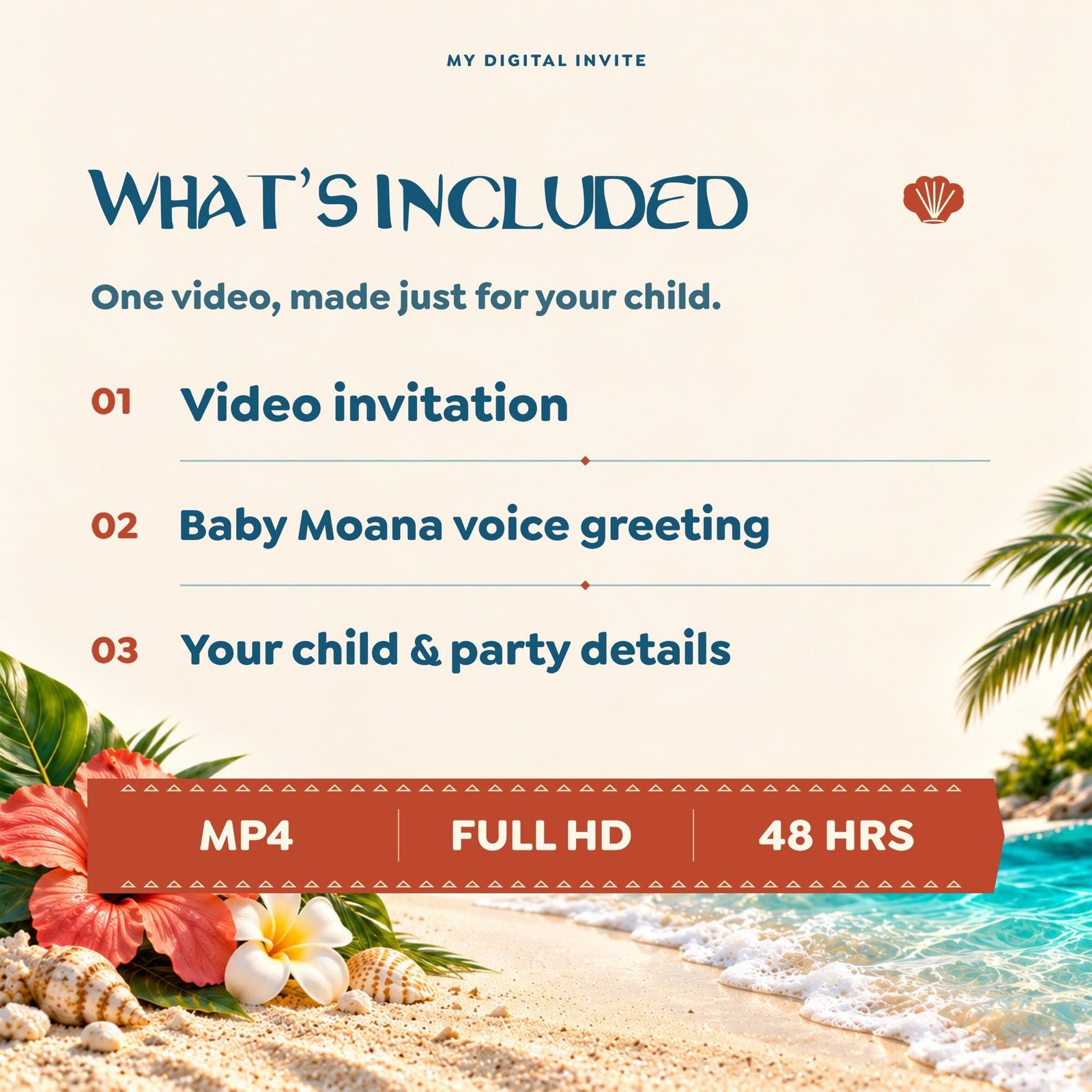 Baby Moana Birthday Video Invitation with Custom Voice Greeting - preview 2