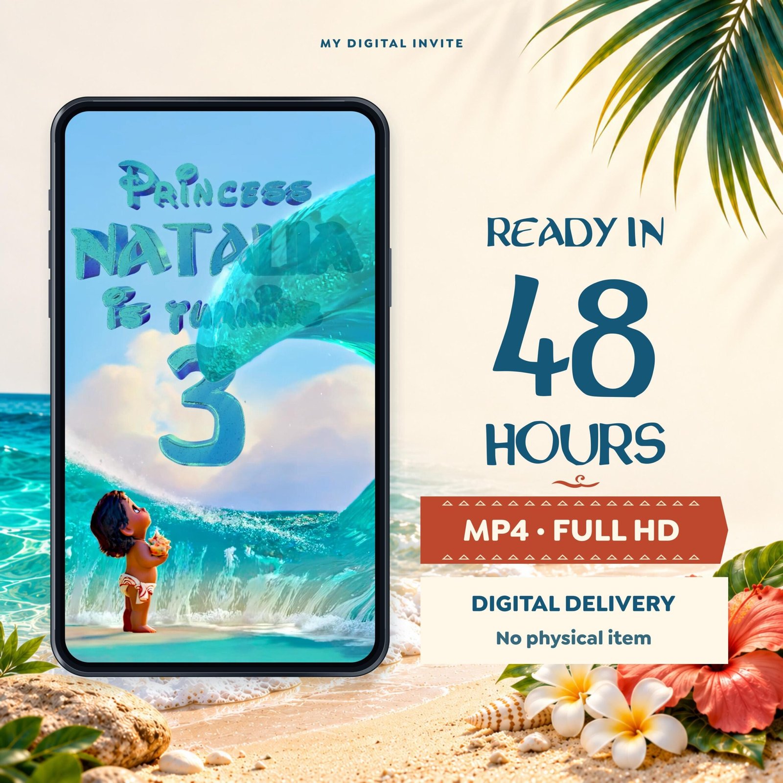 Baby Moana Birthday Video Invitation with Custom Voice Greeting - preview 5
