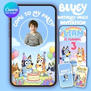 Bluey & Bingo Birthday Video Invitation - Canva Template - preview 1