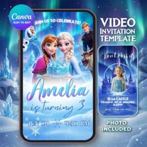 Frozen Birthday Video Invitation - Elsa & Anna - Canva Template - preview 1