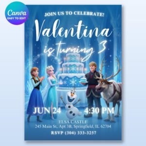 Frozen Ice Castle Birthday Invitation - Elsa & Anna - Canva Template - preview 1