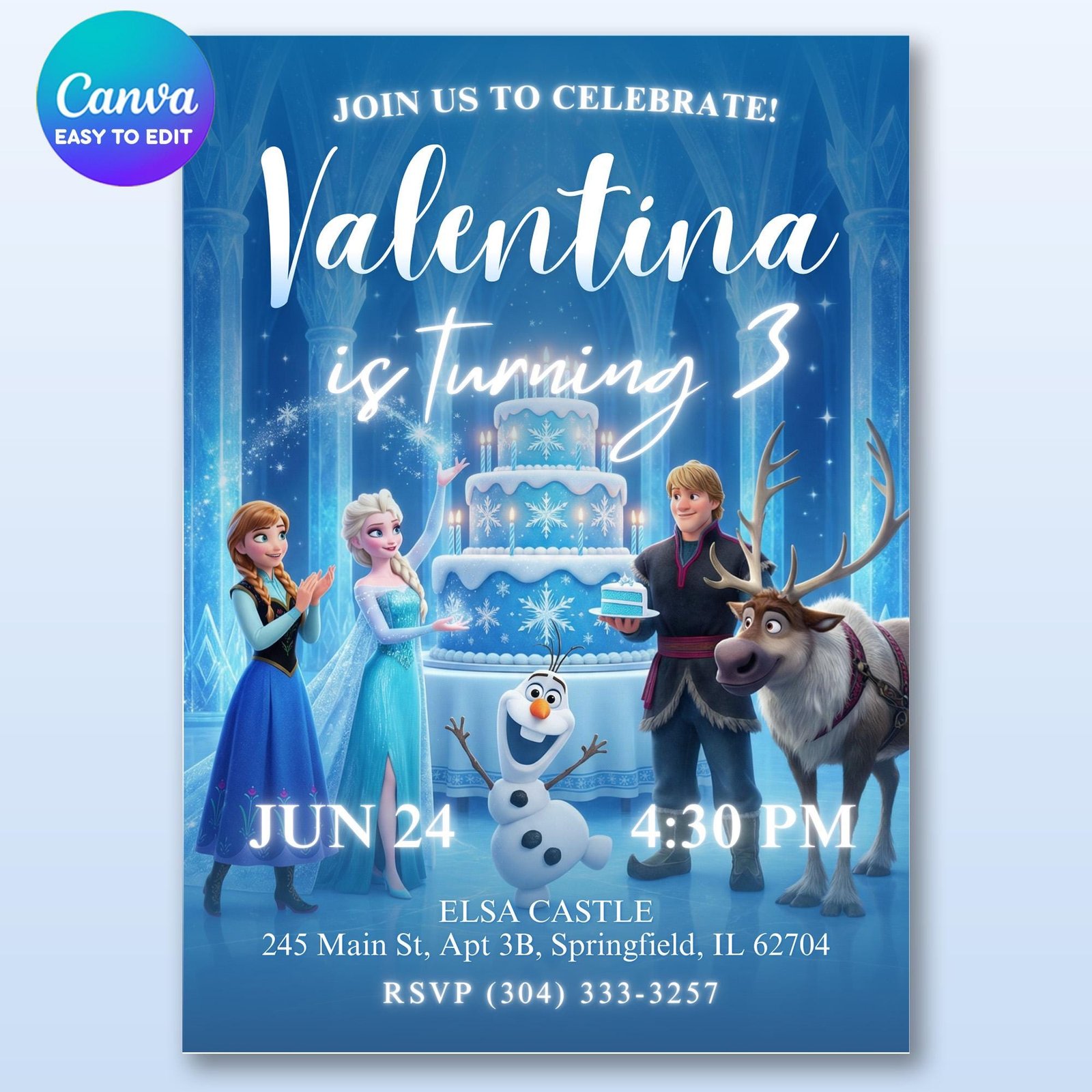 Frozen Ice Castle Birthday Invitation - Elsa & Anna - Canva Template - preview 1