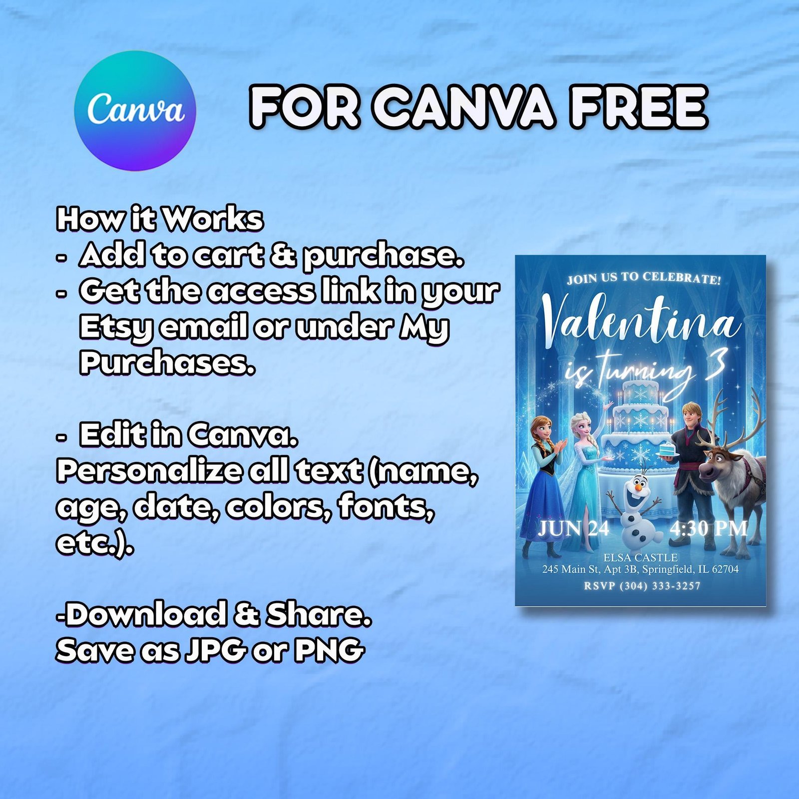 Frozen Ice Castle Birthday Invitation - Elsa & Anna - Canva Template - preview 4