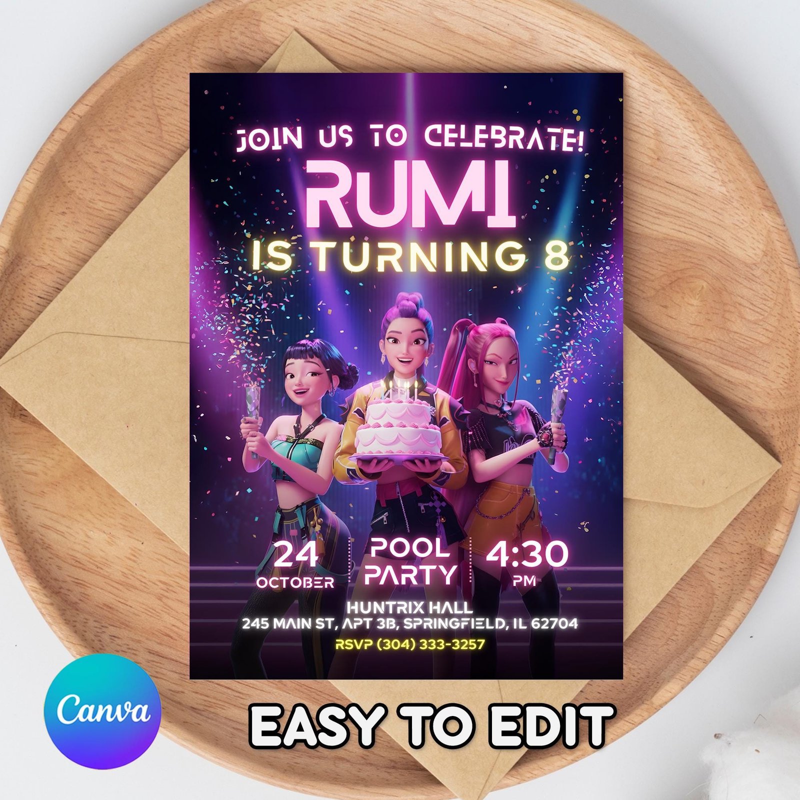 Huntrix Birthday Invitation - Rumi, Mira & Zoey - Canva Template - preview 3