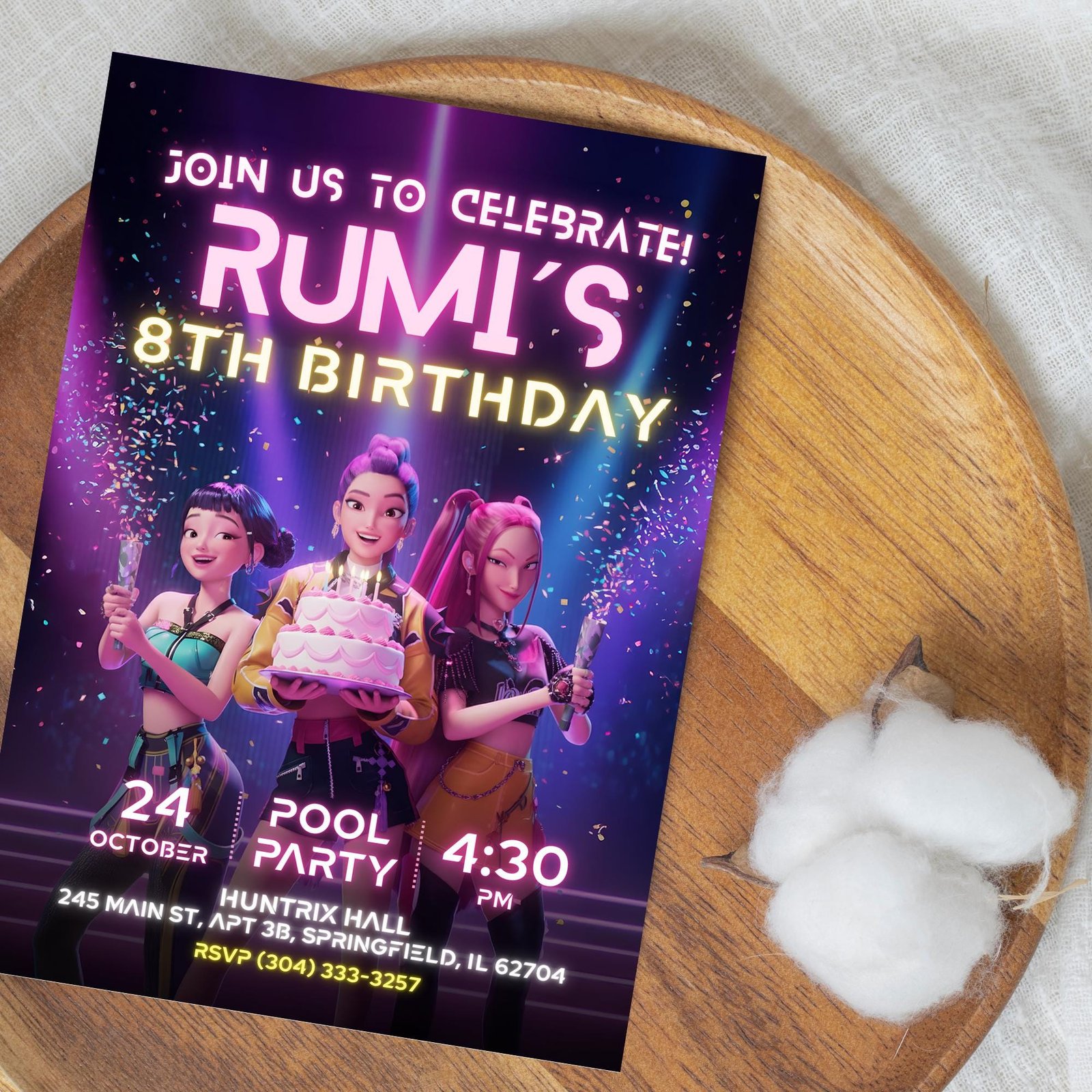 Huntrix Birthday Invitation - Rumi, Mira & Zoey - Canva Template - preview 4