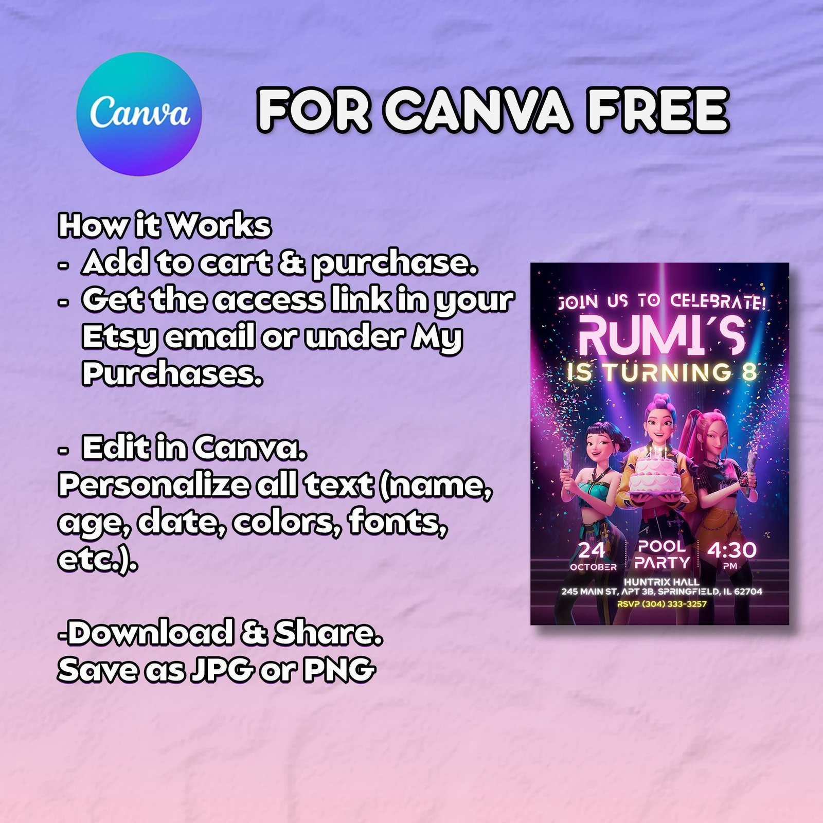Huntrix Birthday Invitation - Rumi, Mira & Zoey - Canva Template - preview 5