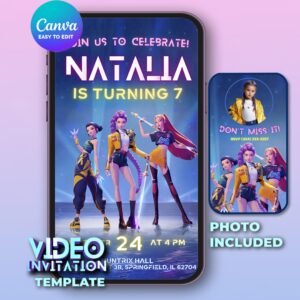K-Pop Demon Hunters Birthday Invitation – Huntrix Mobile Video — design preview