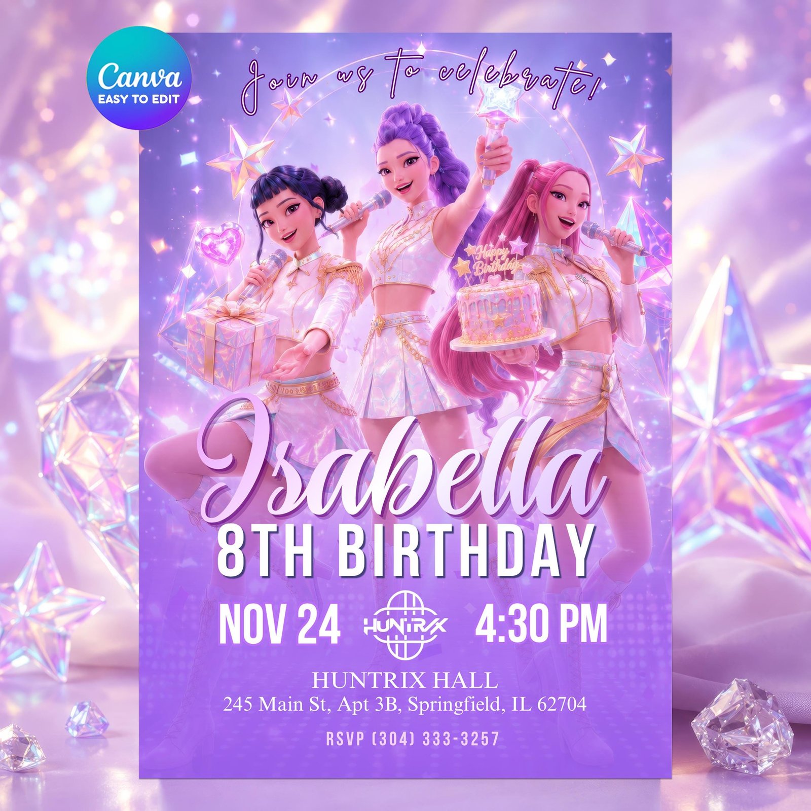 K-Pop Demon Hunters Birthday Invitation – Huntrix Golden Bundle — design preview