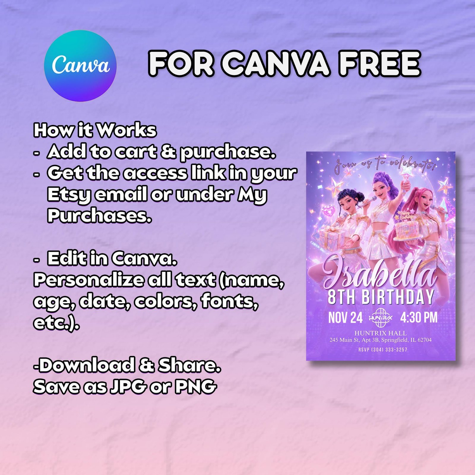 Huntrix Golden Birthday Invitation Bundle - Canva Template - preview 5