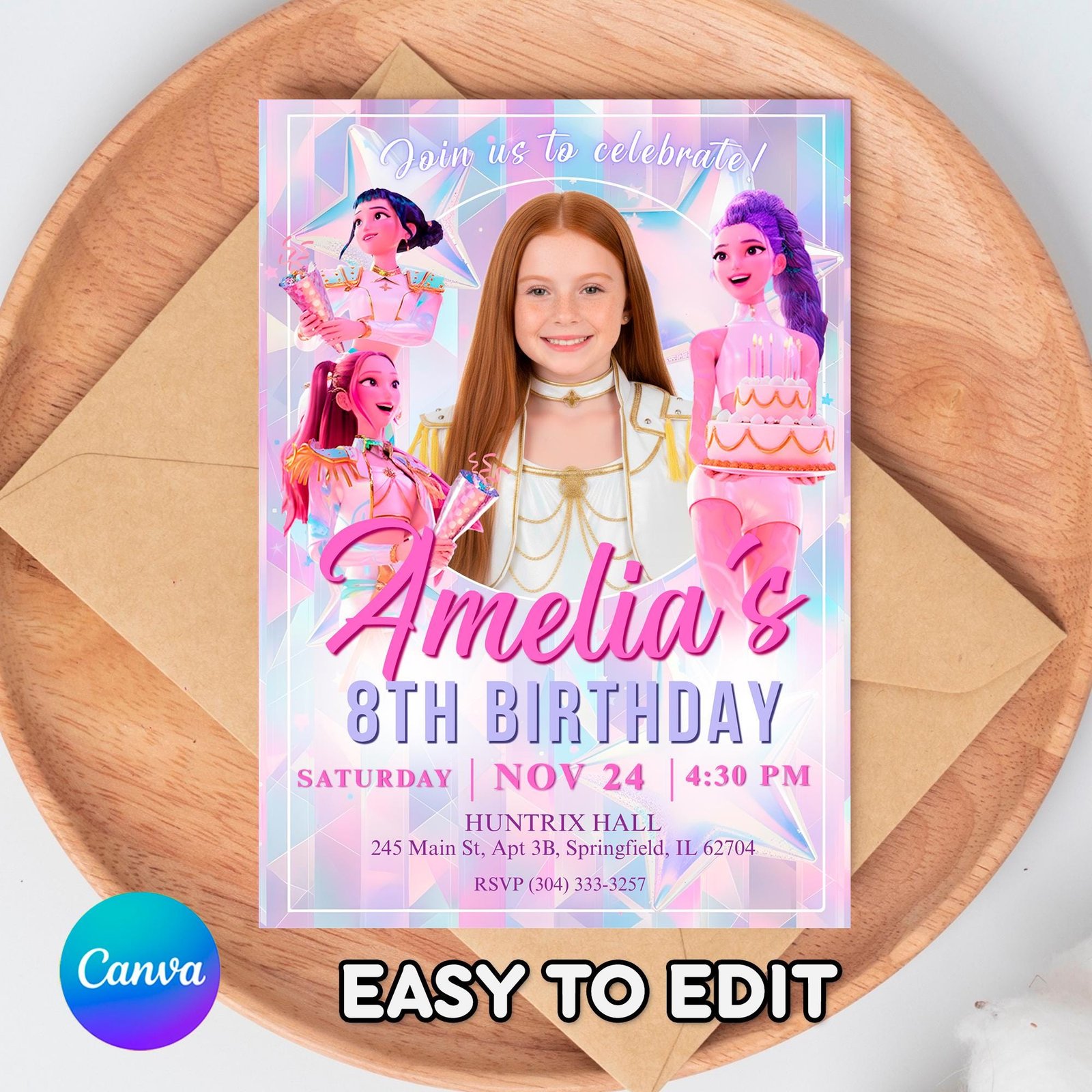 Huntrix Golden Birthday Photo Invitation - Canva Template - preview 2