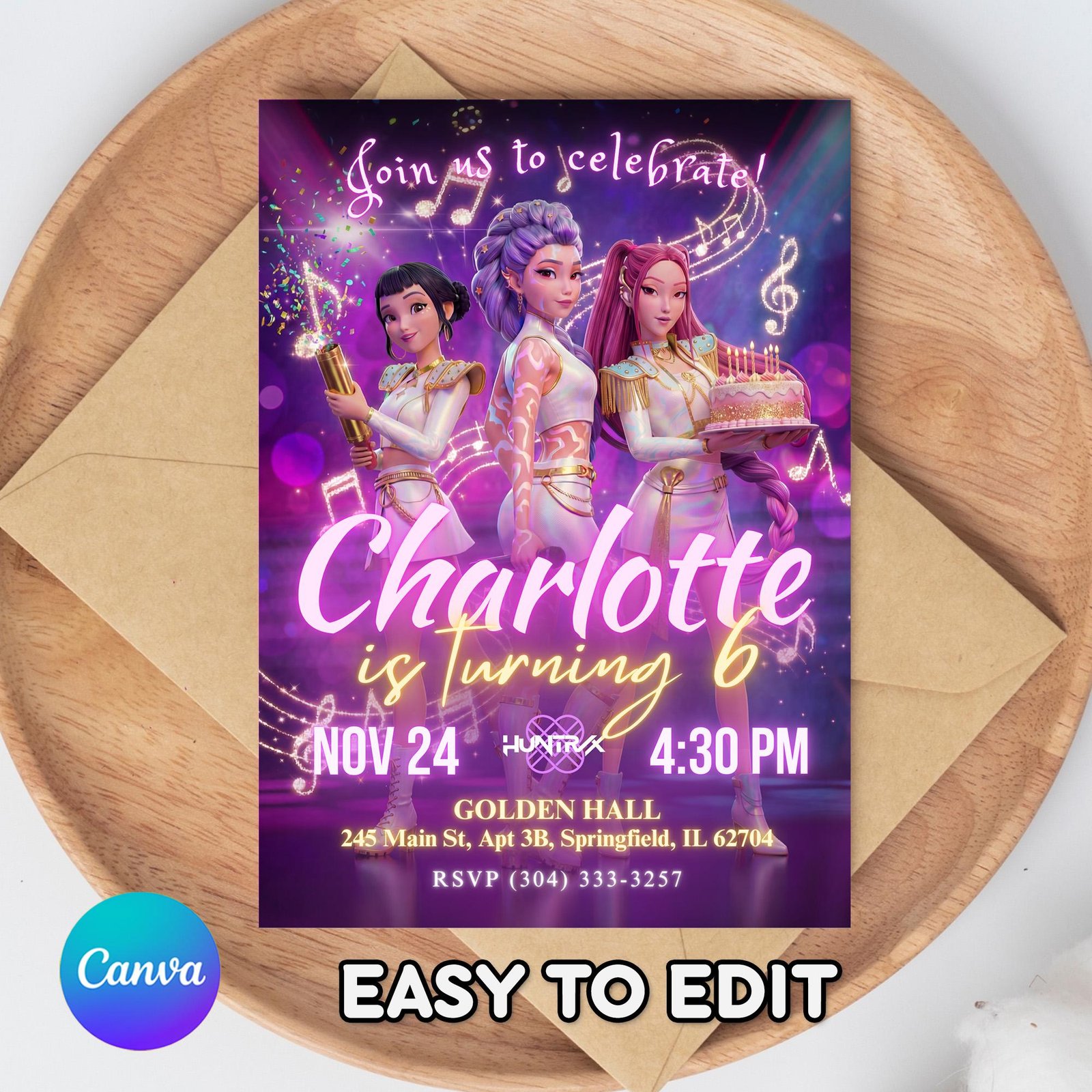 Huntrix Golden Concert Birthday Invitation Bundle - Canva Template - preview 5