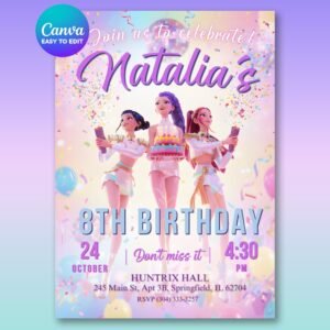 K-Pop Demon Hunters Birthday Invitation – Huntrix Golden Party — design preview