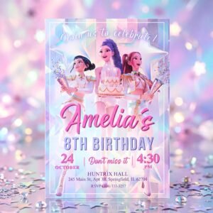 K-Pop Demon Hunters Birthday Invitation – Huntrix Golden White — design preview