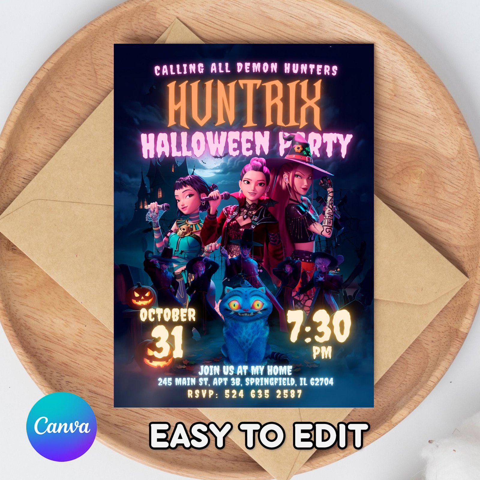 Huntrix Halloween Birthday Invitation - Canva Template - preview 2