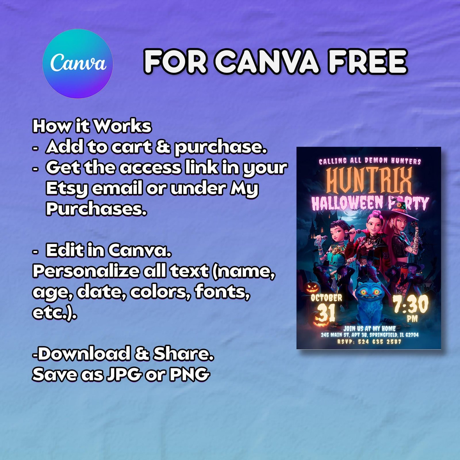 Huntrix Halloween Birthday Invitation - Canva Template - preview 4