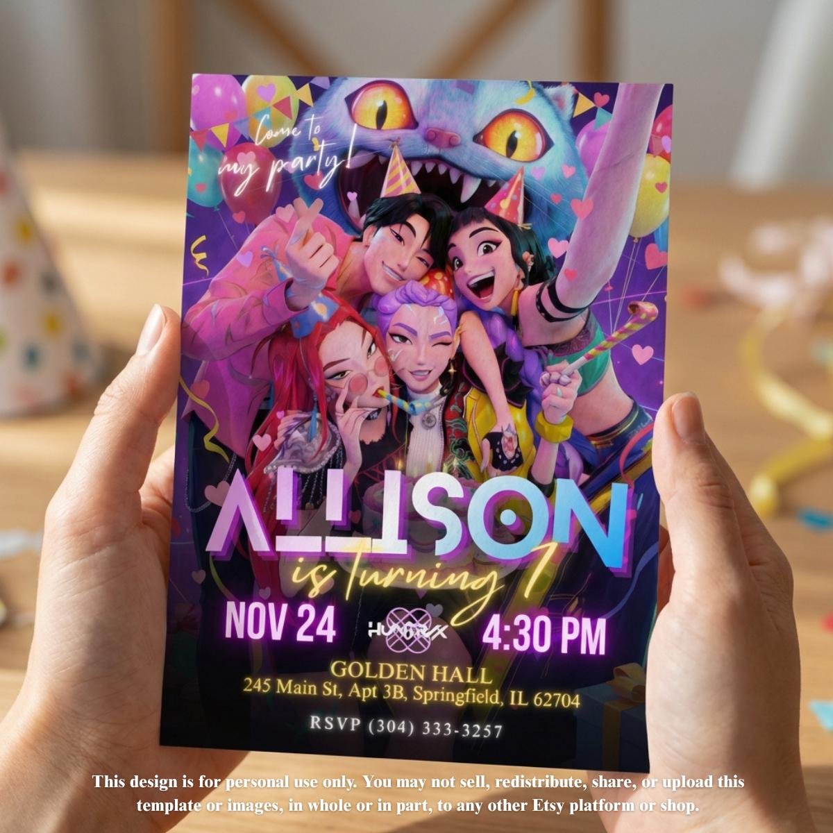 Huntrix, Jinu & Derpy Birthday Invitation - Canva Template - preview 2