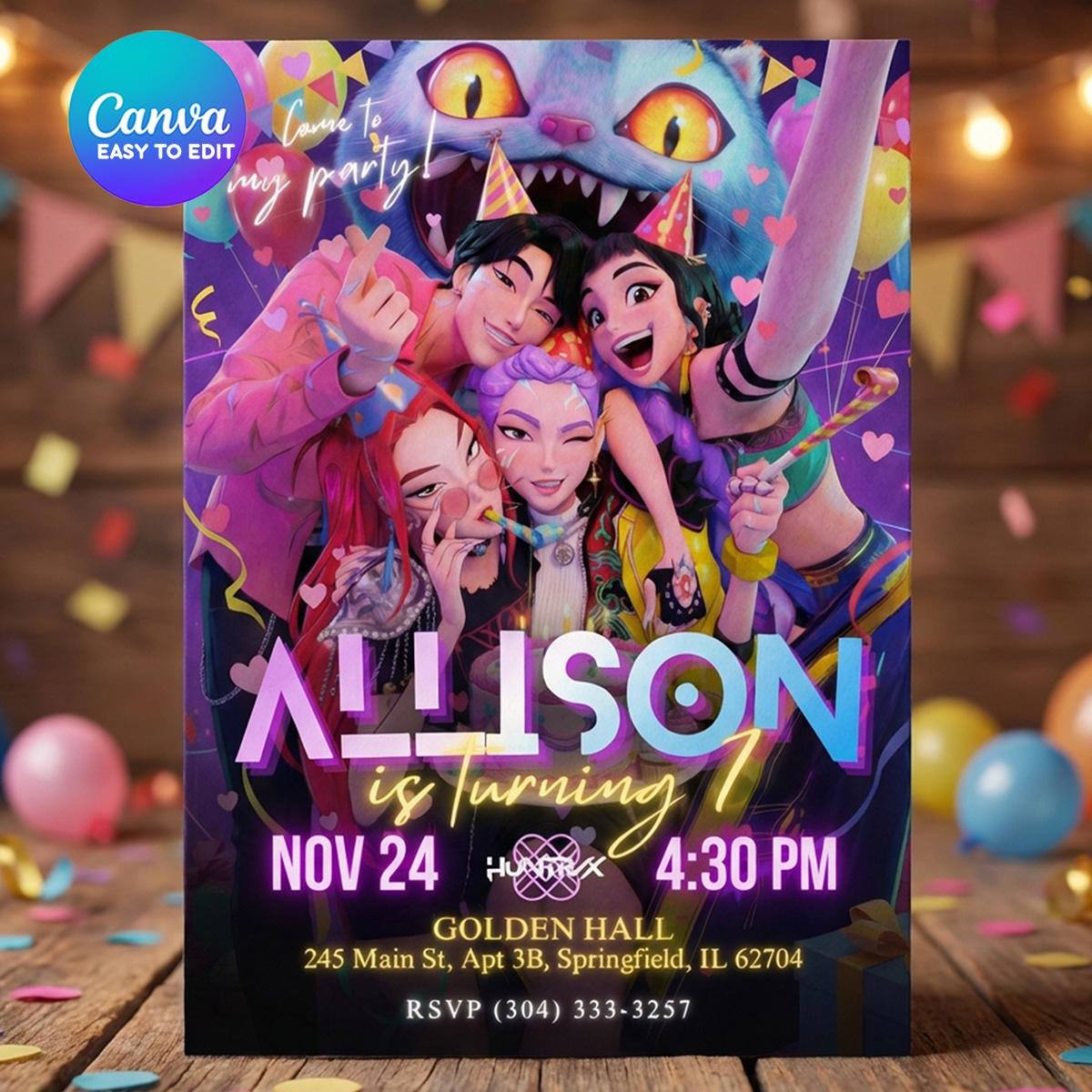 Huntrix, Jinu & Derpy Birthday Invitation - Canva Template - preview 3