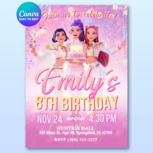 K-Pop Demon Hunters Birthday Invitation – Huntrix Pink — design preview