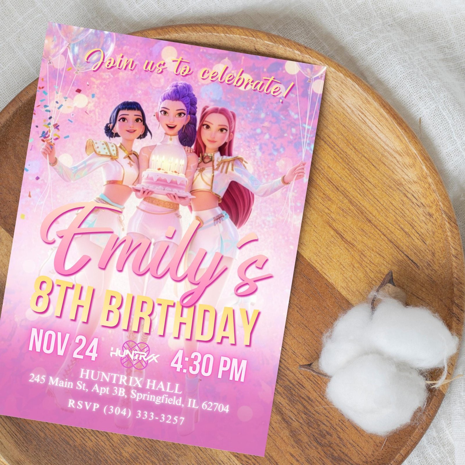 Huntrix Pink Birthday Invitation - Canva Template - preview 3