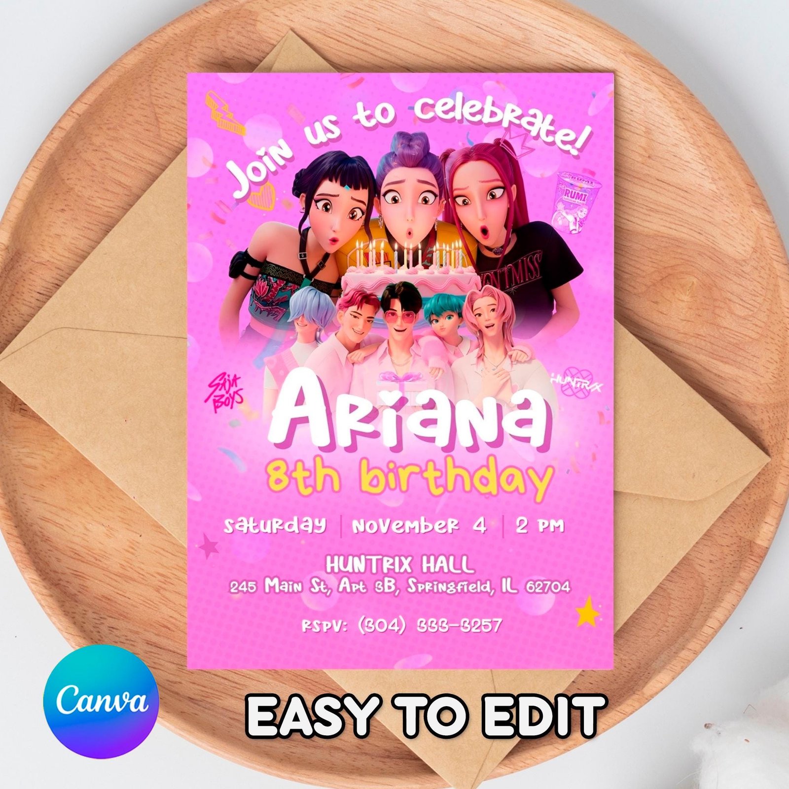 Huntrix & Saja Birthday Invitation - Classic Edition - Canva Template - preview 2