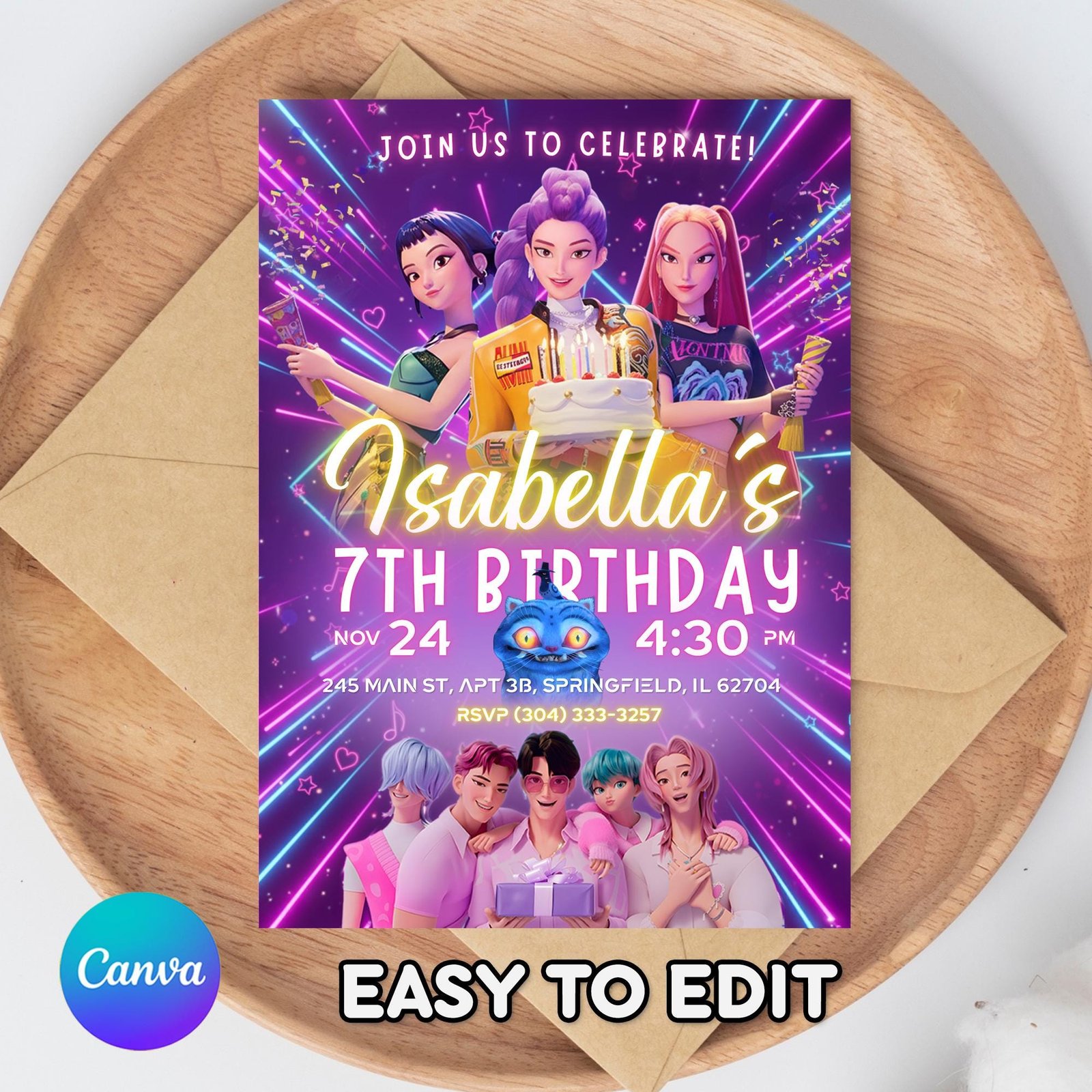 Huntrix, Saja Boys & Derpy Birthday Invitation - Canva Template - preview 2