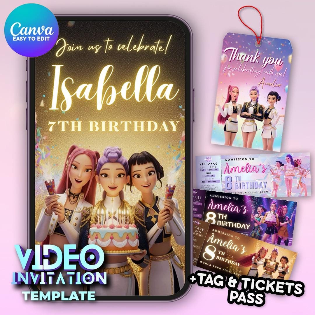 Huntrix & Saja Boys Golden Birthday Video Bundle - Canva Template - preview 2