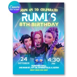K-Pop Demon Hunters Birthday Invitation – Huntrix Selfie — design preview
