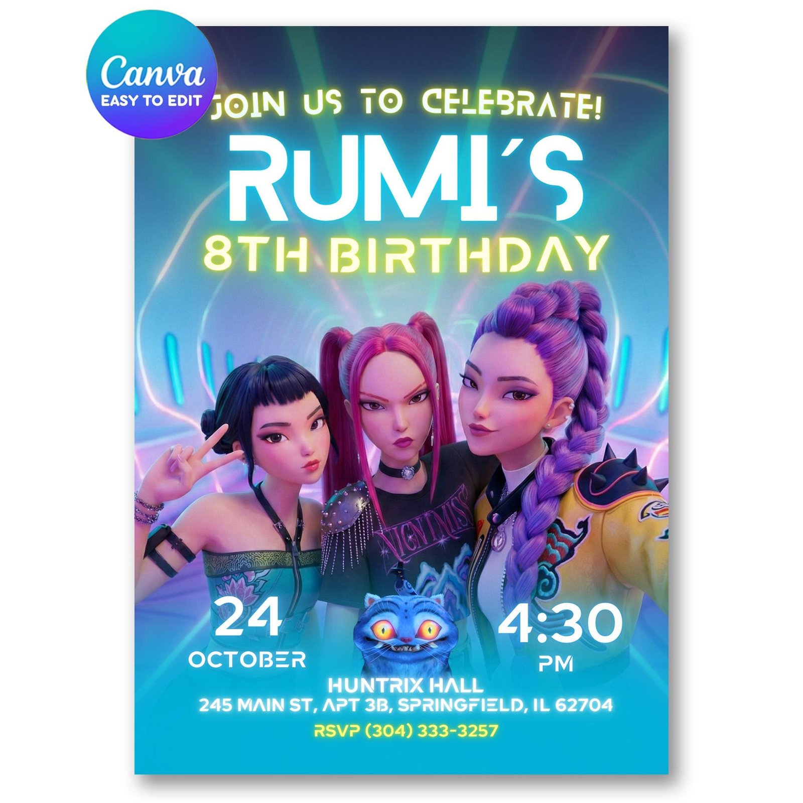 K-Pop Demon Hunters Birthday Invitation – Huntrix Selfie — design preview