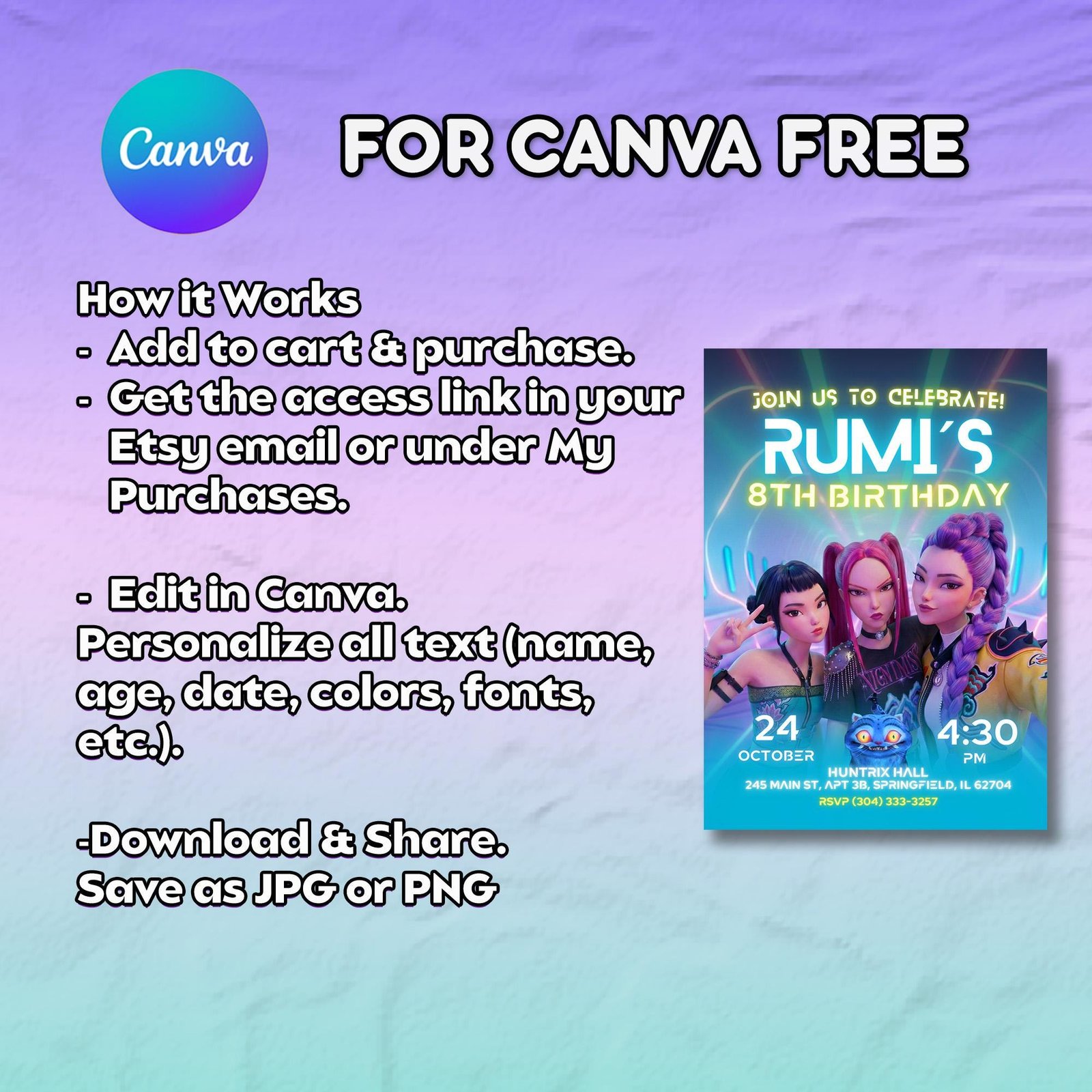 Huntrix Selfie Birthday Invitation - Canva Template - preview 4