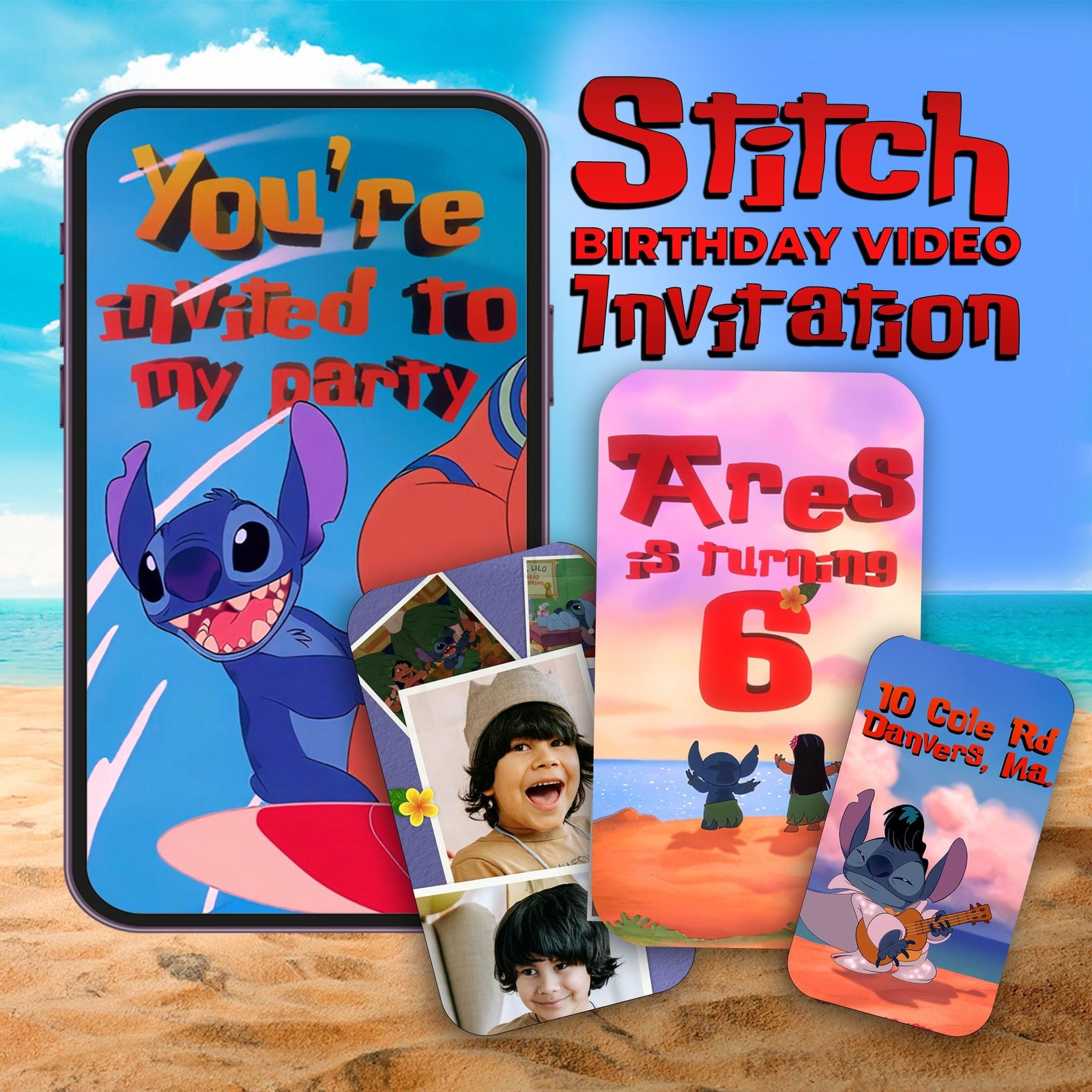 Stitch Personalized Birthday Video Invitation - Tropical Aloha - preview 1
