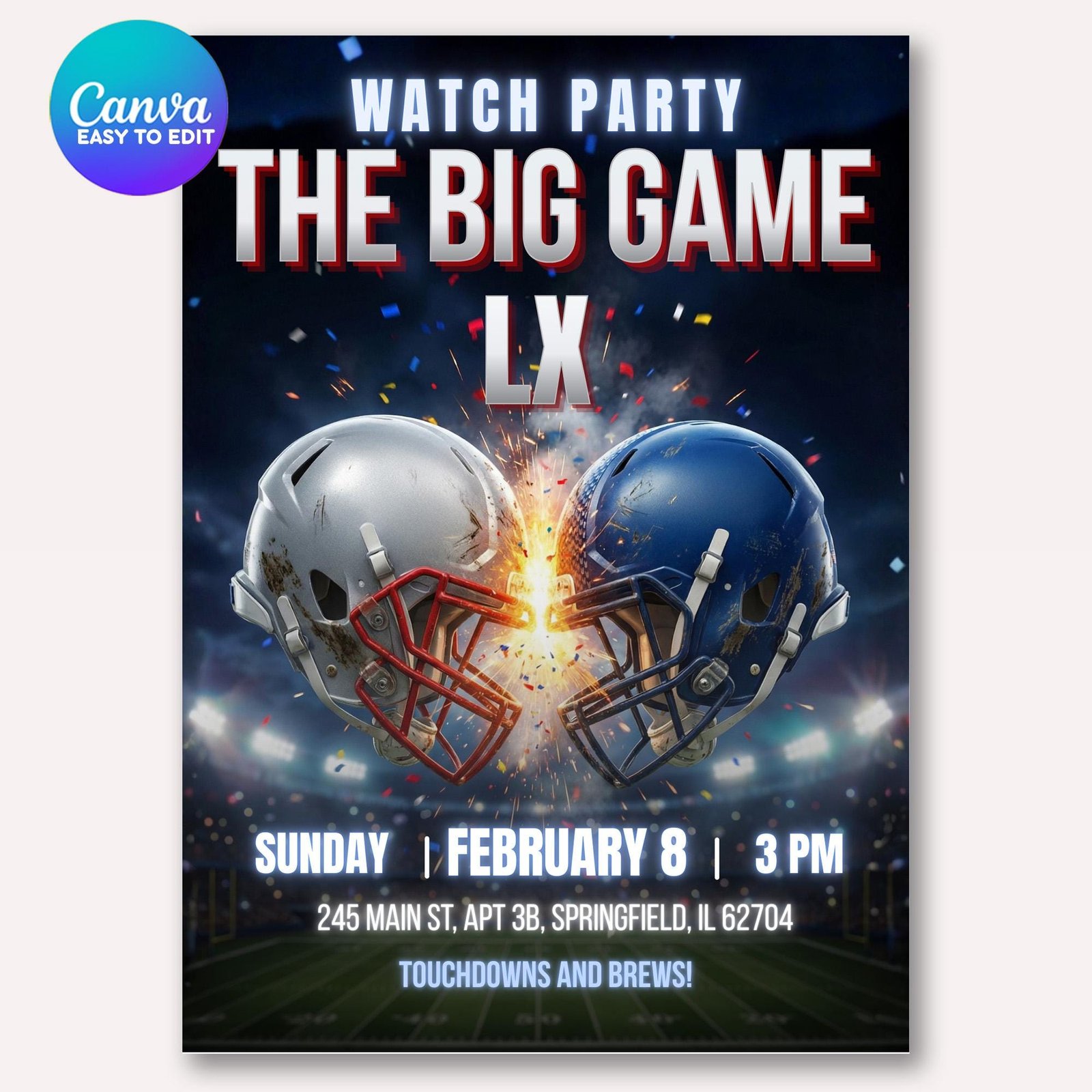 The Big Game Football Watch Party Invitation - Canva Template - preview 1