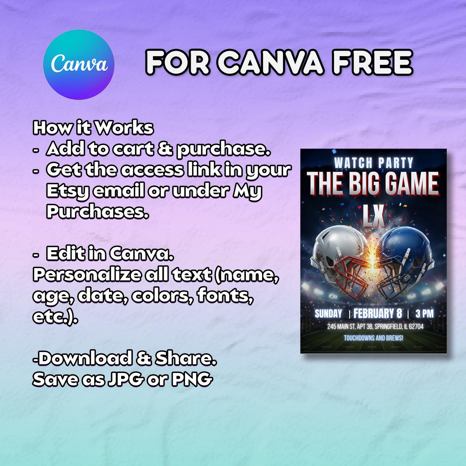 The Big Game Football Watch Party Invitation - Canva Template - preview 4