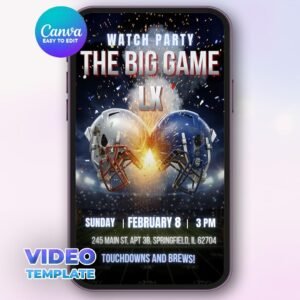 The Big Game Football Watch Party Video Invitation - Canva Template - preview 1